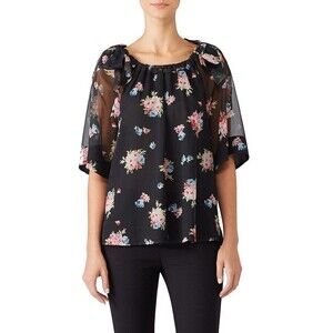 Ella Moss Women’s Black Floral Sheer Blouse Romantic Whimsigoth Vacation Medium